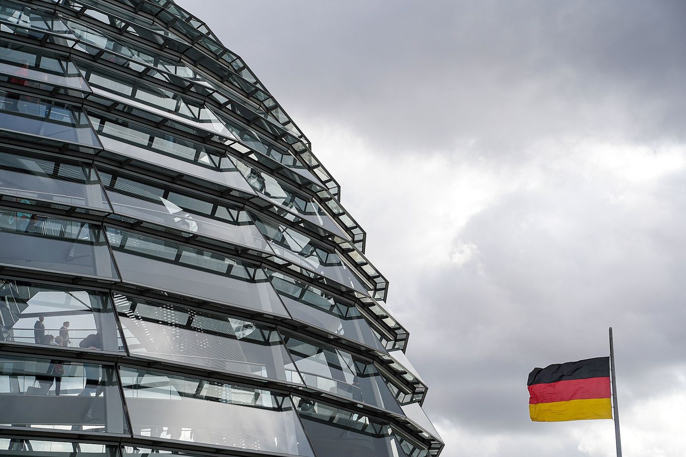 The glass dome of the Reichstag building, seat of the German Bundestag.