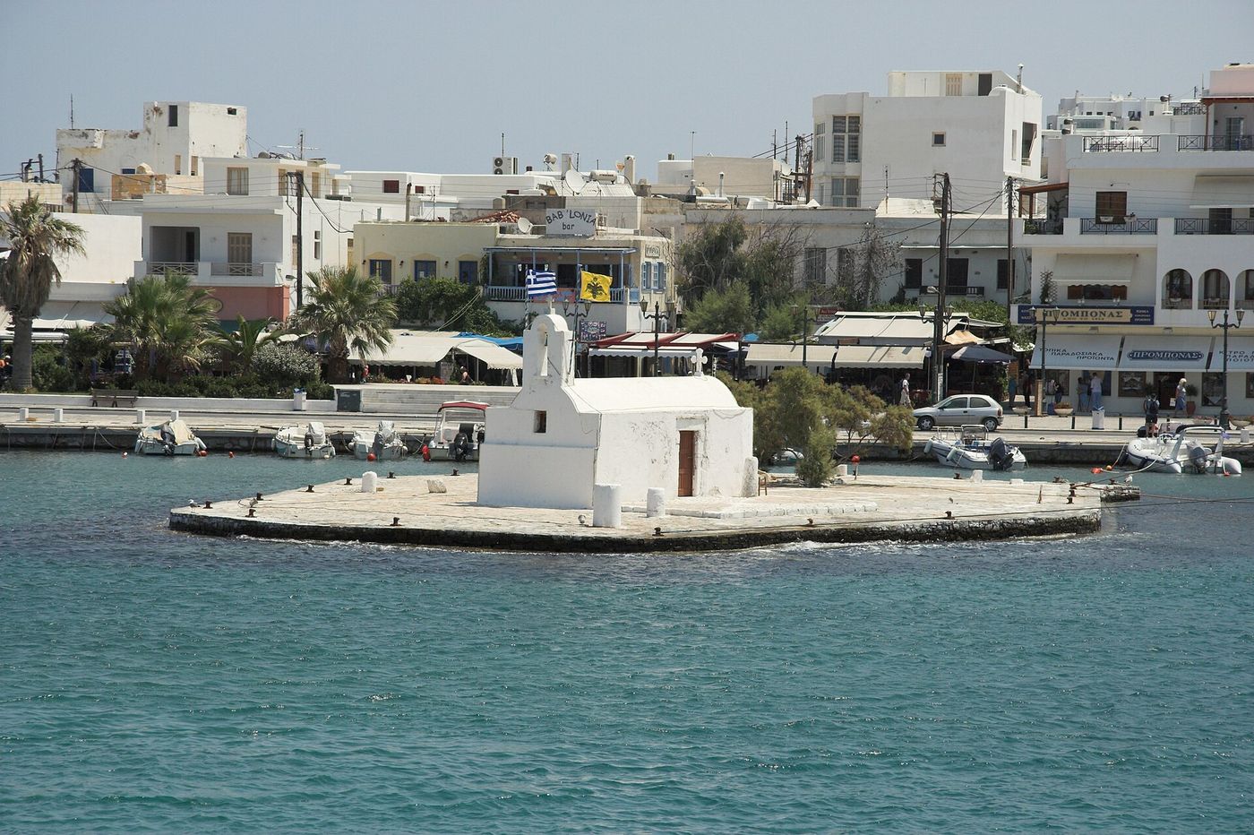 The harbor at Naxos, where water trucks supplied hotels for much of August as the island’s reservoir dropped below 15 percent of capacity.