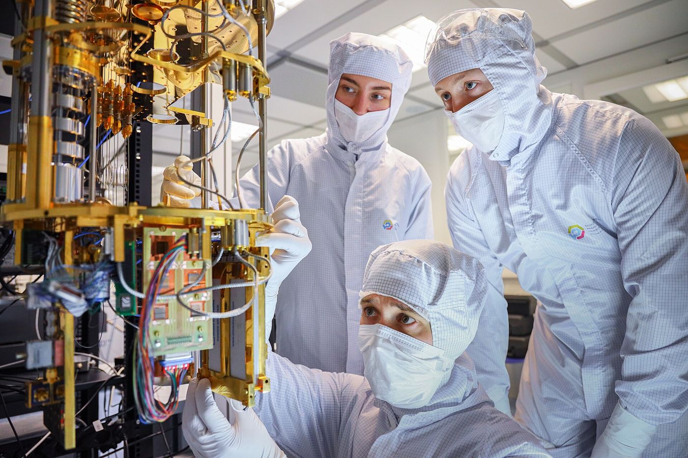 A dilution refrigerator housing a quantum processor in a laboratory in Delft, the Netherlands, one of Europe’s leading centers for quantum research.