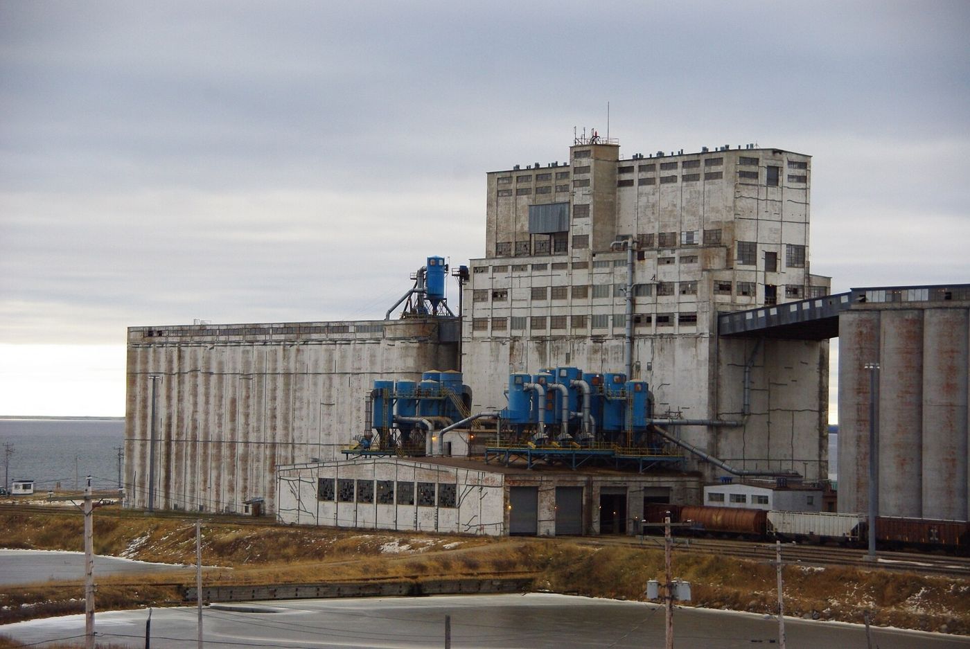 The grain elevator at the Port of Churchill on Hudson Bay, the only deepwater Arctic port in Canada connected to the national rail network.