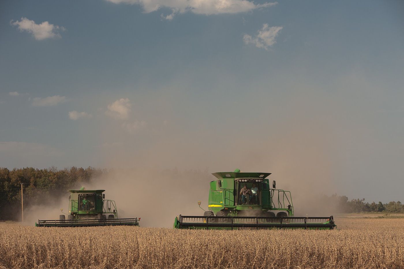 A combine harvests soybeans near Sidney, Ohio, where a crushing plant that opened last year now takes in 40 million bushels annually.