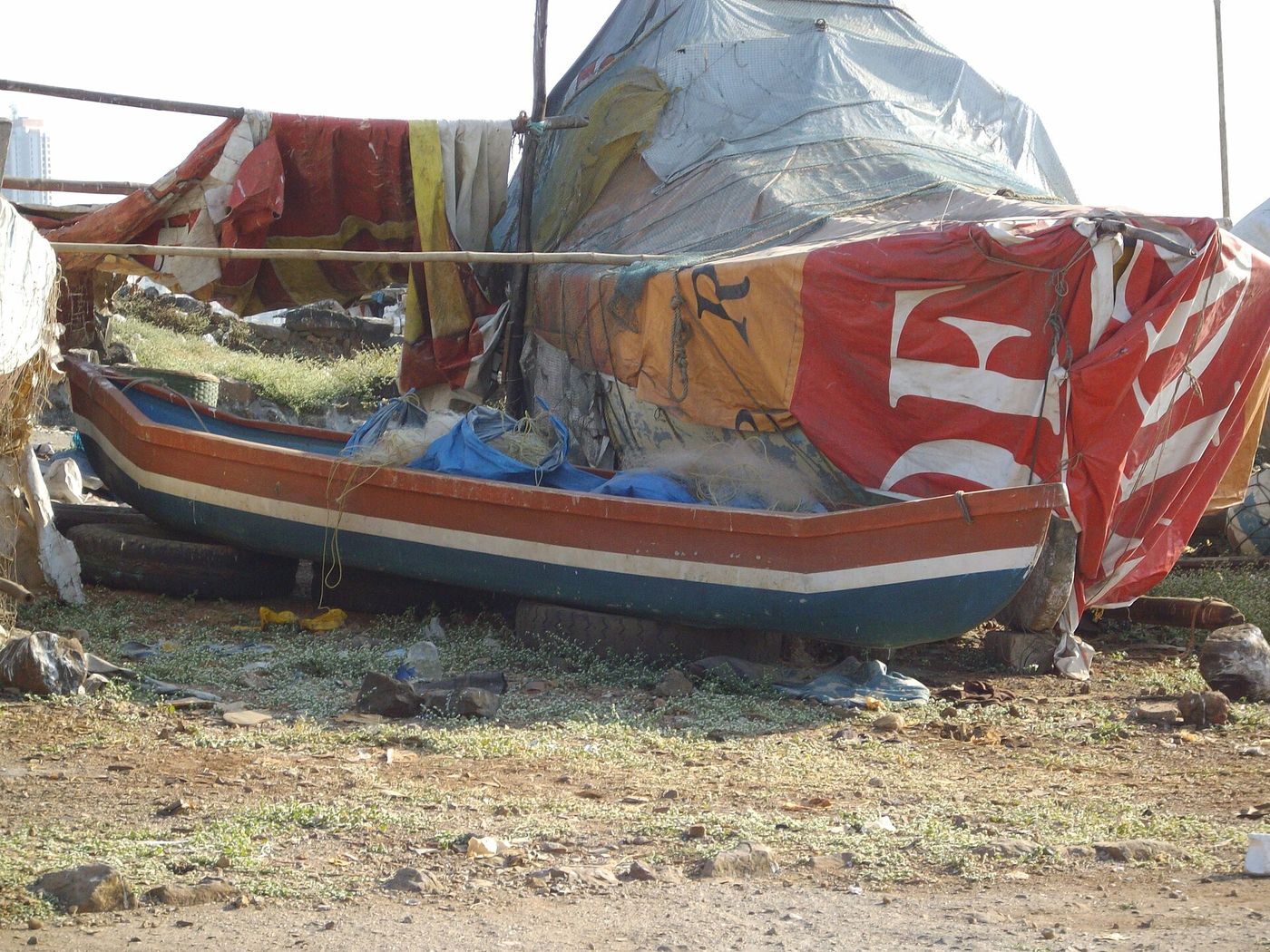 Fishing boats at the Worli Koliwada, one of several fishing settlements along the route of Mumbai’s coastal road.
