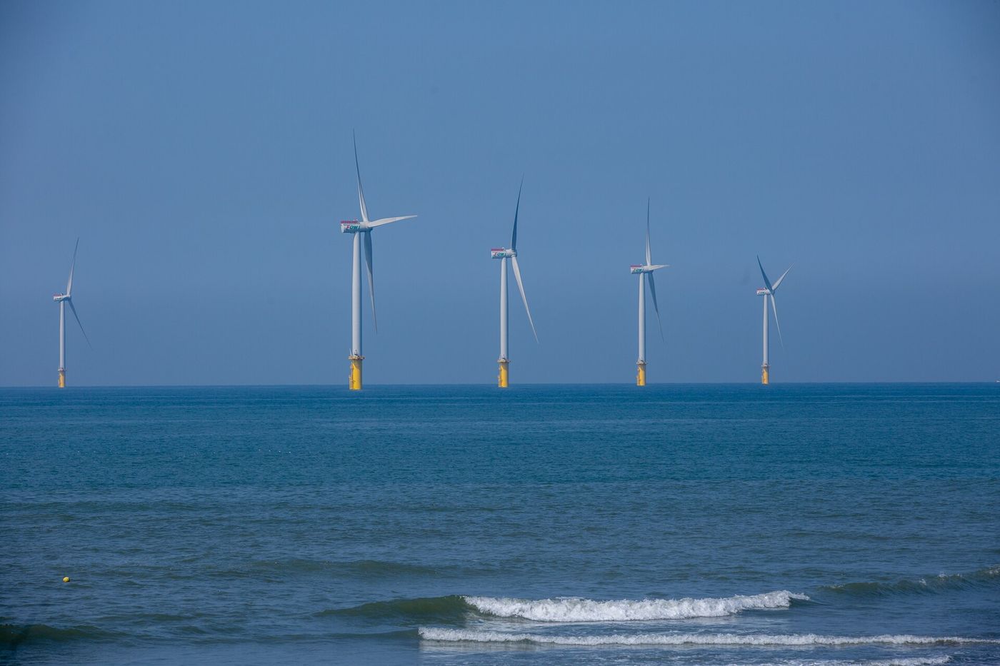 Offshore wind turbines in the Taiwan Strait off Changhua County, part of the island’s push to replace nuclear and coal power.