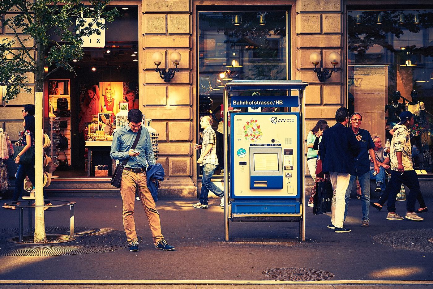 Bahnhofstrasse in Zurich. The Swiss National Bank has held its policy rate at zero since June 2025.