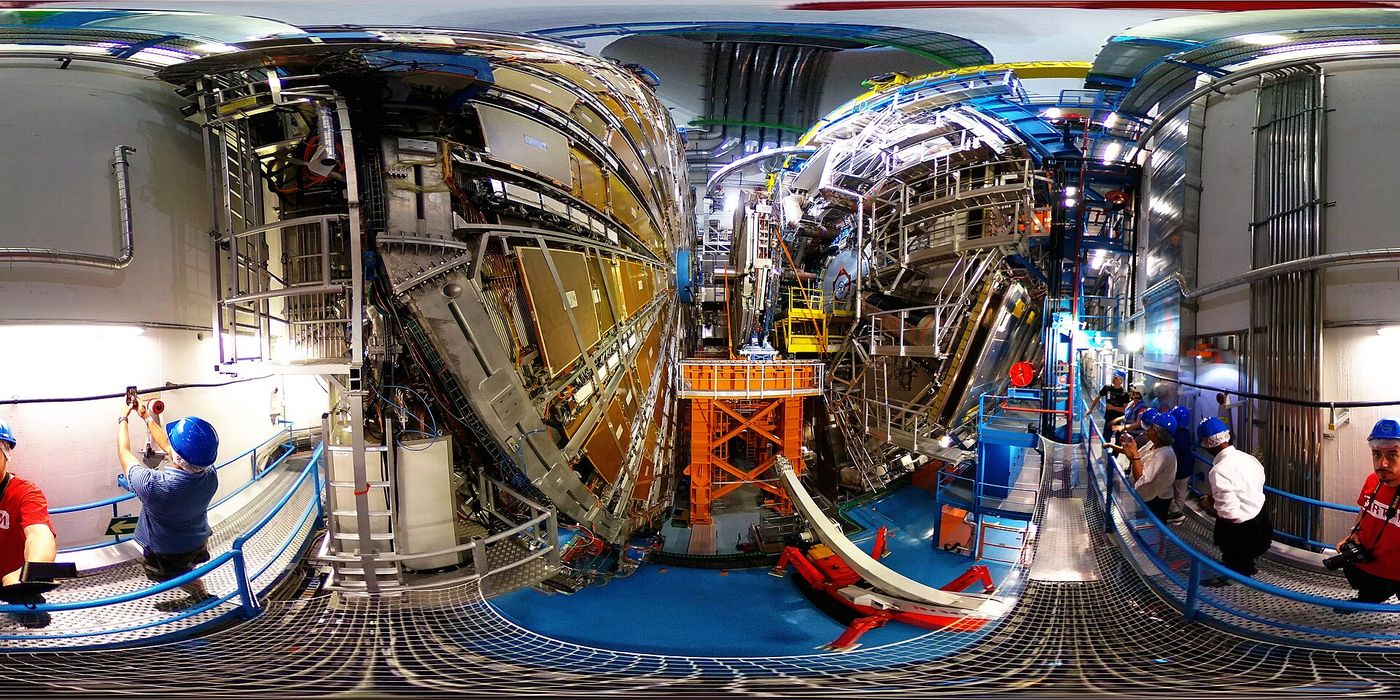A particle detector in an underground experimental hall at CERN, near Geneva.