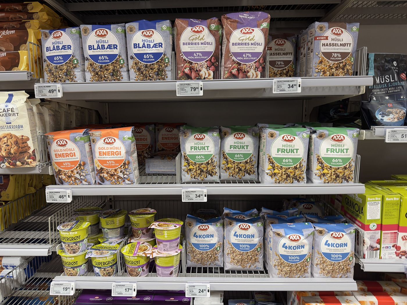 The breakfast cereal aisle of a supermarket in London.